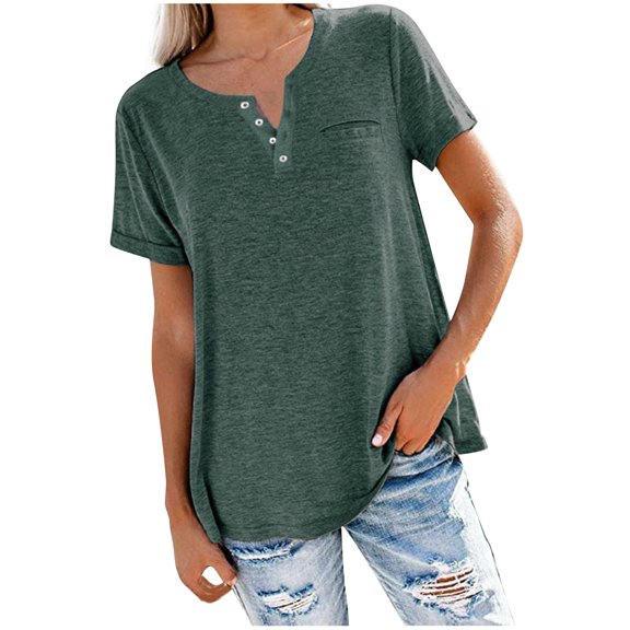 HONHUZH T Shirts,Women's Loose Short Sleeve T-shirt Round Neck Solid color Tops
