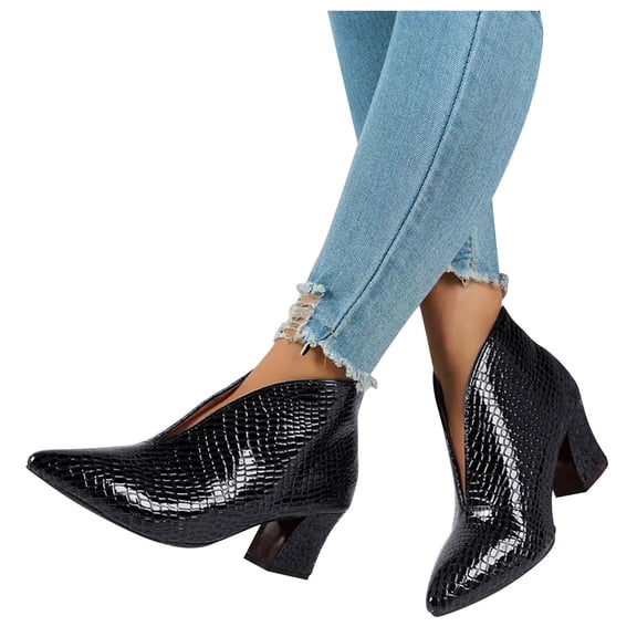 Oyedens Dress Boots for Women Ladies Glitter Leather Pointed Toe High Heels Ankle Booties Winter Fall