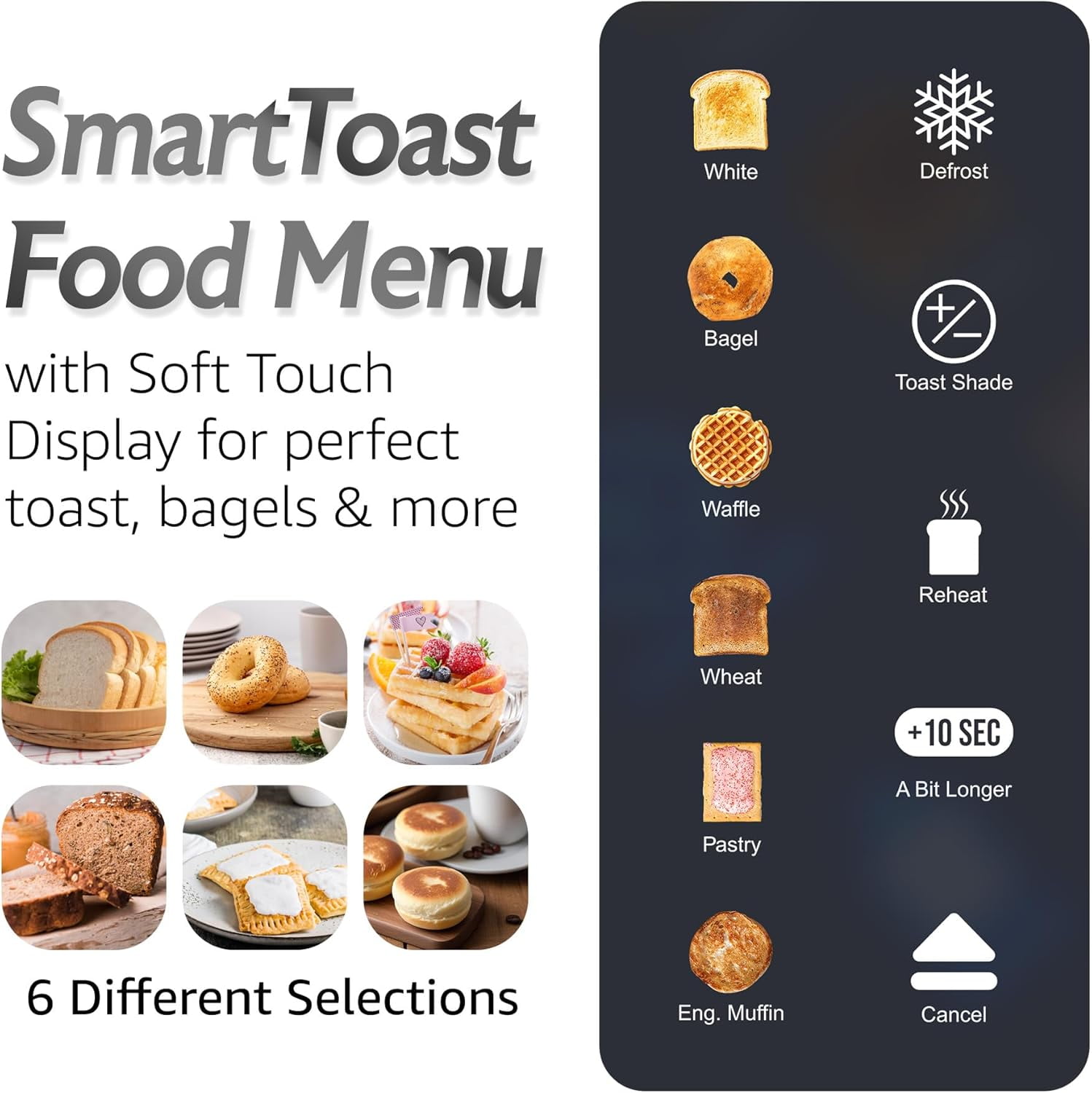 Digital Long Slot 4 Slice Toaster, 1.5” Wide Slots for Thick Breads & Bagel Function, LED Touch Screen, Countdown Timer, 6 Shades, Stainless Steel