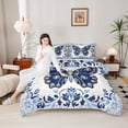 thumbnail image 4 of Manfei Vintage Butterfly Bedding Sets Full with Comforter, Blue Diamond Damask Duvet Insert, Baroque Flower Floral Comforter Sets Full Size, Super Cozy Room Decor, 3pcs Reversible, 4 of 8
