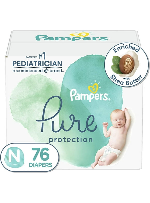 Diapers Newborn/Size 0 (<10 lb), 76 Count - Pampers Pure Protection Disposable Baby Diapers, Hypoallergenic and Unscented Protection, Super Pack (Packaging May Vary)