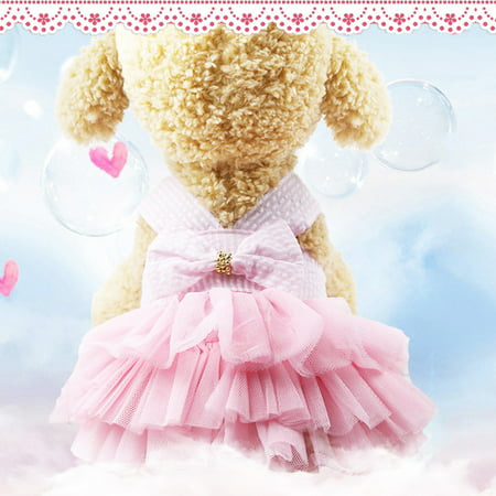 Cute Striped Princess Dress Lace Bowknot Tutu Skirt for Teddy Poodle Bichon Summer Wear Color:Pink Size:XS