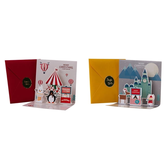 MZXELPRJD Christmas Cards 2PCS Christmas Greeting Cards 3D Merry Christmas Cards with Envelopes Greeting and New Years Cards, Perfect to Send Warm Holiday Wishes to Friends and Family