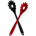 thumbnail image 1 of 2-Pack Silicone Pasta Fork, High Heat Resistant Food Grade Pasta Spoon Noodle Spoon Spaghetti Server Strainer, BPA Free, 11.2-Inch, 2 Color: Red & Black, 1 of 5