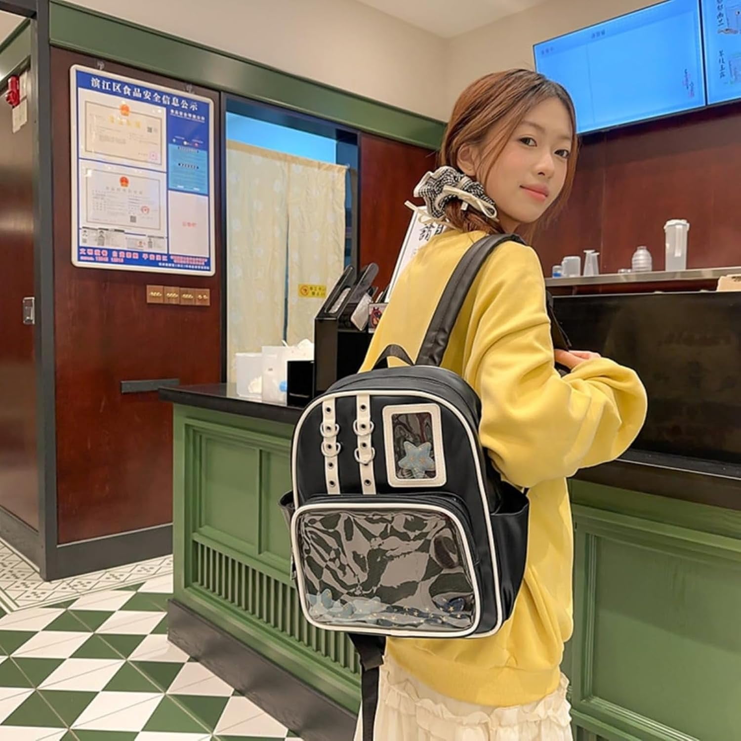 SPEKSEE Kawaii PU Ita Bag with Pin Display Y2K Women Badge Display Backpack, Suitable for Anime Exhibitions