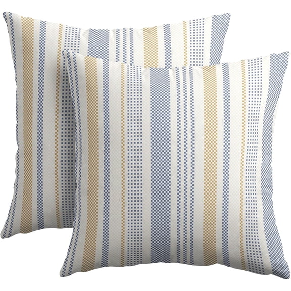 Blue Yellow Pillow Covers 16x16 Set of 2 Geometric Striped Print Partten Decorative Outdoor Boho Pillowcases with Zipper Rustic Decoration Farmhouse Sofa Couch Throw Cushion Cover Bed Decor