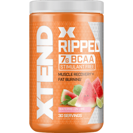 Xtend Ripped BCAA Powder, Stimulant Free Fat Burner + Sugar Free Post Workout Muscle Recovery Drink with Amino Acids, 7g BCAAs for Men & Women, Watermelon Lime, 30