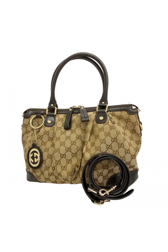 Pre-Owned Gucci GG Canvas Sukey Handbag 247902 Beige Brown Champagne 2-Way Bag for... (Good)
