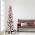 thumbnail image 2 of 6.5 ft Flocked Portland Pine Pencil Tree with 410 tips 300 Multi color Incandescent Lights, 2 of 6