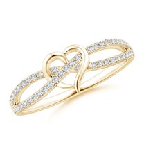 Angara Rings - Natural Round Diamond Heart Promise Ring in 14K Yellow Gold for Women (Size-1mm | Color-G | Clarity-VS2) | April Birthstone Jewelry, Birthday, Anniversary, Jewelry Gift for Women