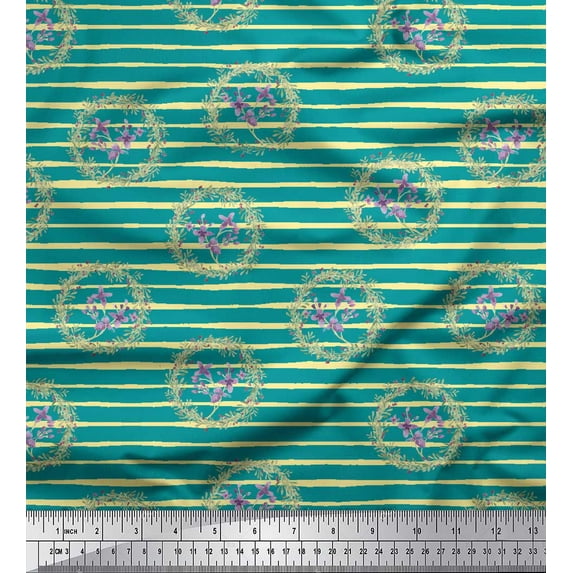 Soimoi Green Velvet Fabric Floral Wreath Watercolor Printed Fabric 1 Yard 60 Inch Wide