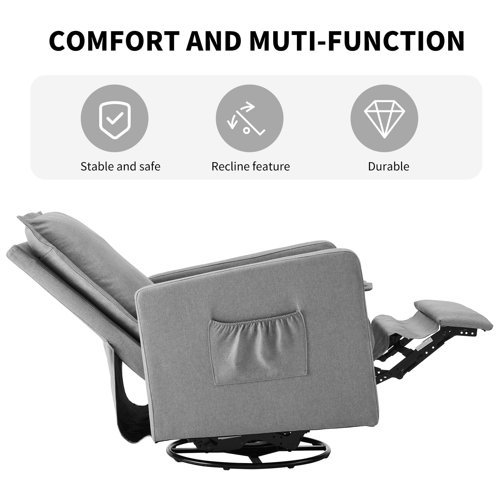 Techmilly Upholstered Glider Recliner Rocking Chair and Nursery Recliner for Nursery and Living Room, Bedroom,Linen Light Gray