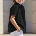 thumbnail image 2 of MGDXOX Kids Short Sleeve Cotton Linen Collar Button Down Shirt With Lace Trim Breathable Fabric Spring Summer Casual Party Wear Black 14 years, 2 of 9