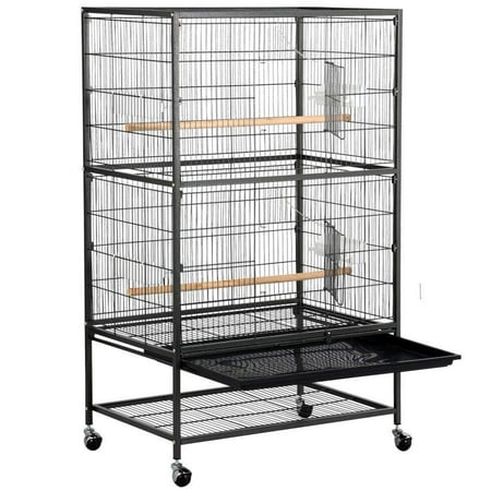 Yaheetech 52''Bird Cage Large Wrought Iron Flight Cage with Rolling Stand+2 Doors+4 Feeder Trays+2 Perches for Parrot Cockatiel Cockatoo Parakeet (Best Size Cage For Cockatiel)