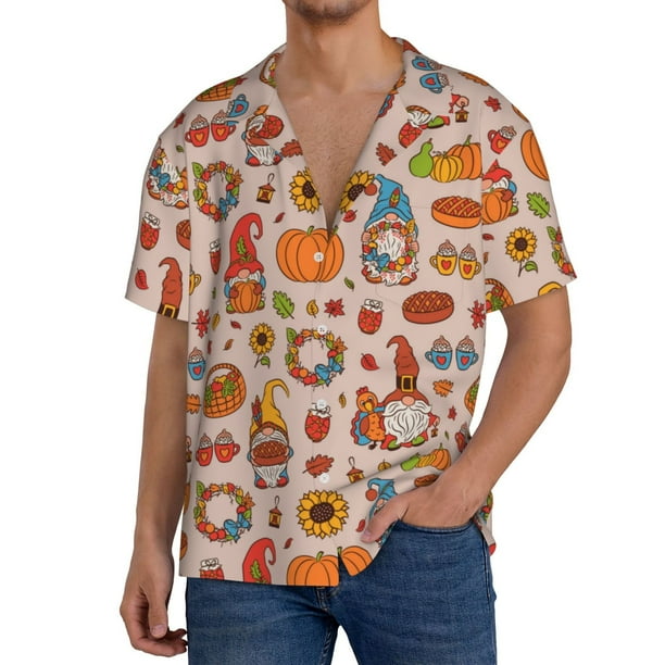 Fotbe Fall Thanksgiving Camisa Estampada de Manga Corta para Hombre, Casual de Verano, Estilo Playero, Sin Arrugas-4X-Large