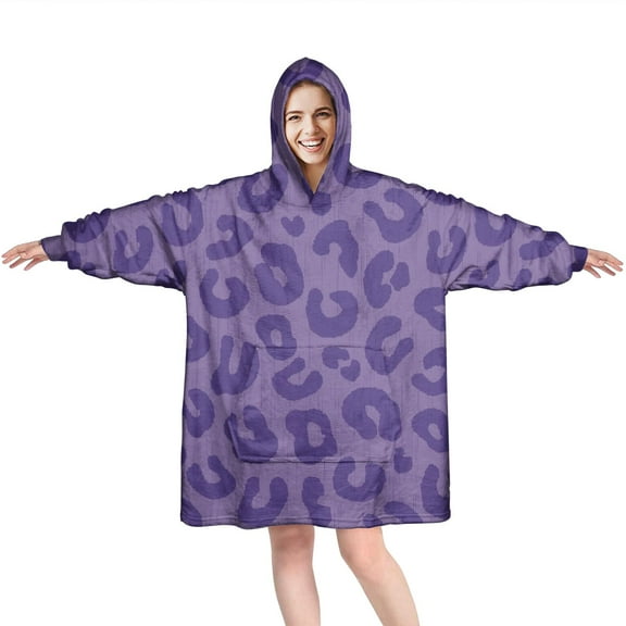 Purple Leopard Print Wearable Oversized Blanket,Wearable Blanket Hoodie for Adults,Cozy Hooded Blankets with Super Pockets,Super Warm Fuzzy Pullover for Women & Men