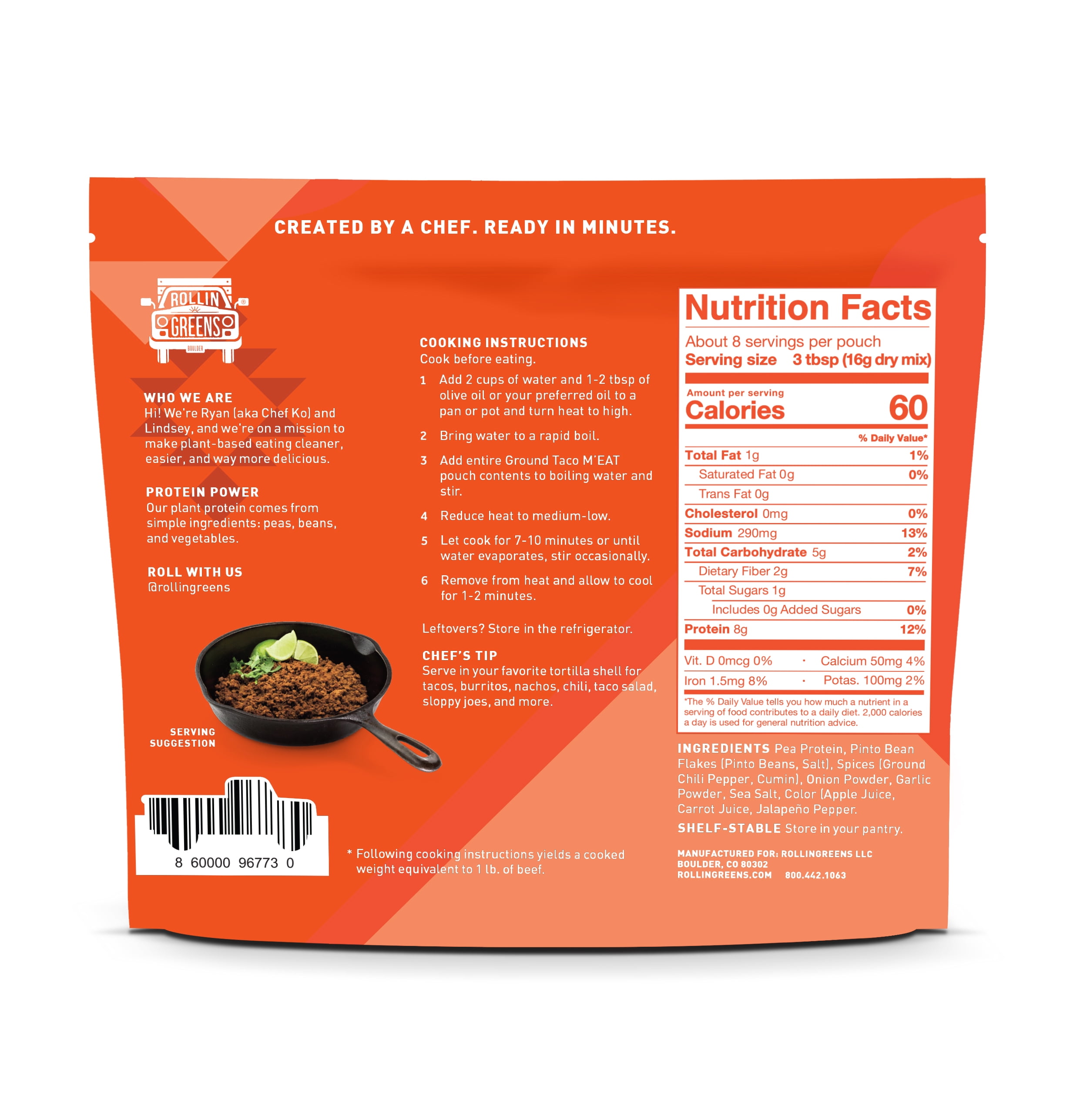Rollingreens Plant-Based Ground Taco Protein 4.5 oz Pouch, 1 Count