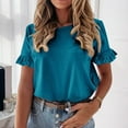 thumbnail image 2 of Ruffle Sleeve T Shirts for Women Summer Casual Breathable Tee Short Sleeve Crew Neck Loose Tops Sky Blue XXL, 2 of 6