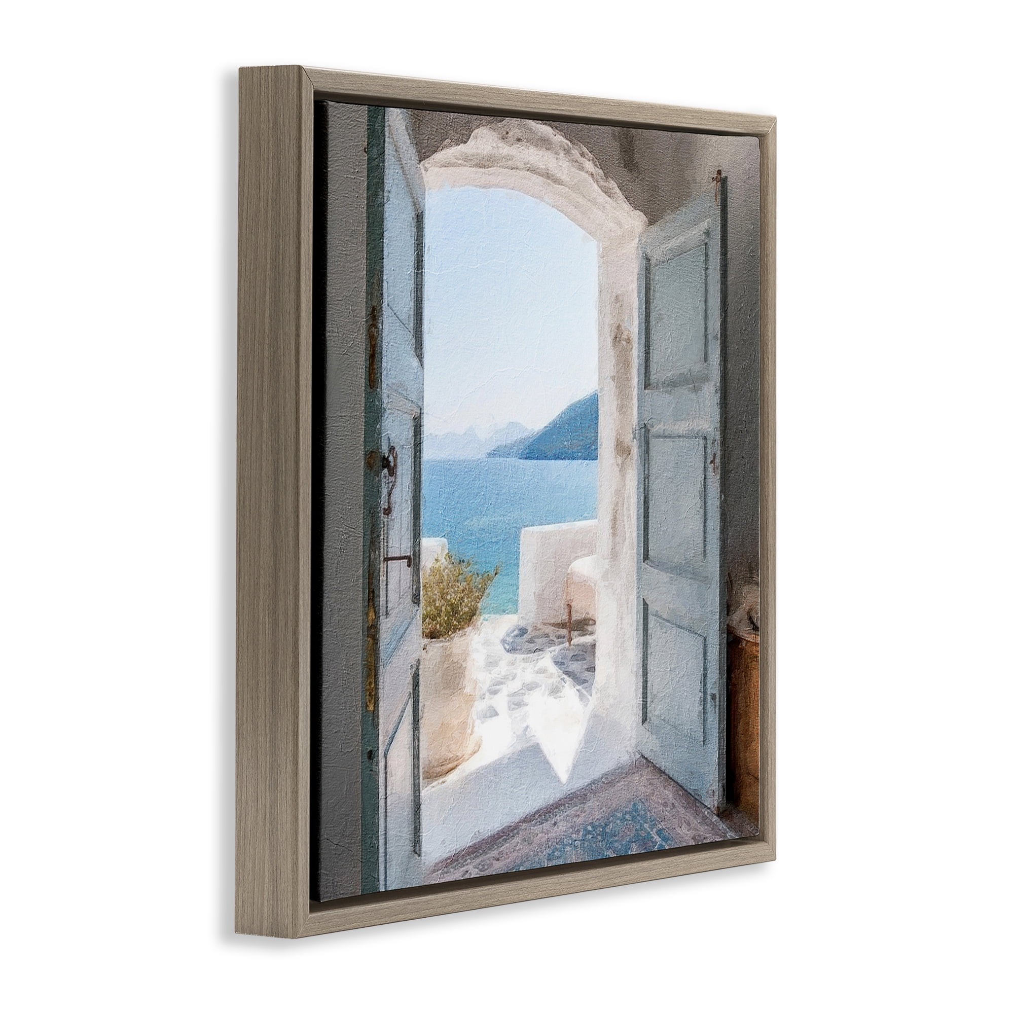 Stupell Industries Costal Door to Ocean Town & City Painting Brown Floater Framed Canvas Art Print Wall Art, 18 x 18