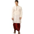 thumbnail image 1 of Royal Kurta Mens Silk Blend Loop Button Kurta and Dhoti Set (42, White-Maroon), 1 of 1
