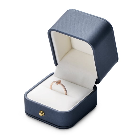 Oirlv Leather Ring Gift Box for Engagement Wedding Ring Box Blue, 1 Pack