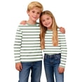 thumbnail image 4 of DxhmoneyHX Girls Striped Long Sleeve Shirts Basic Crew Neck Color Block Tunic Tee Tops Summer Vacation Lounge Blouse Age 3-14 Years, 4 of 8