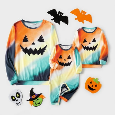 

PatPat Halloween Pumpkin Face Print Rainbow Ombre Long-sleeve Sweatshirts for Mom and Me