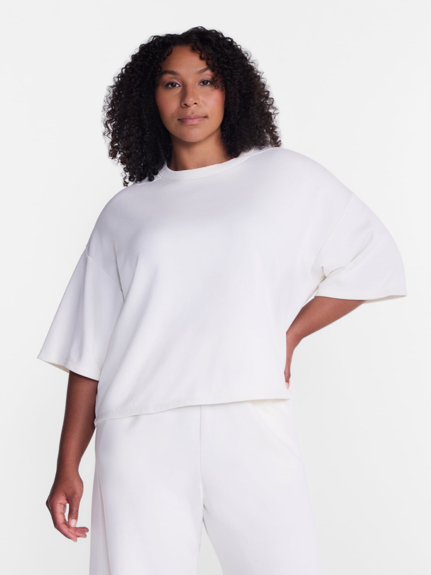 Athletic Works Women's and Women's Plus French Terry Cropped Boxy Tee, Sizes XS-4X