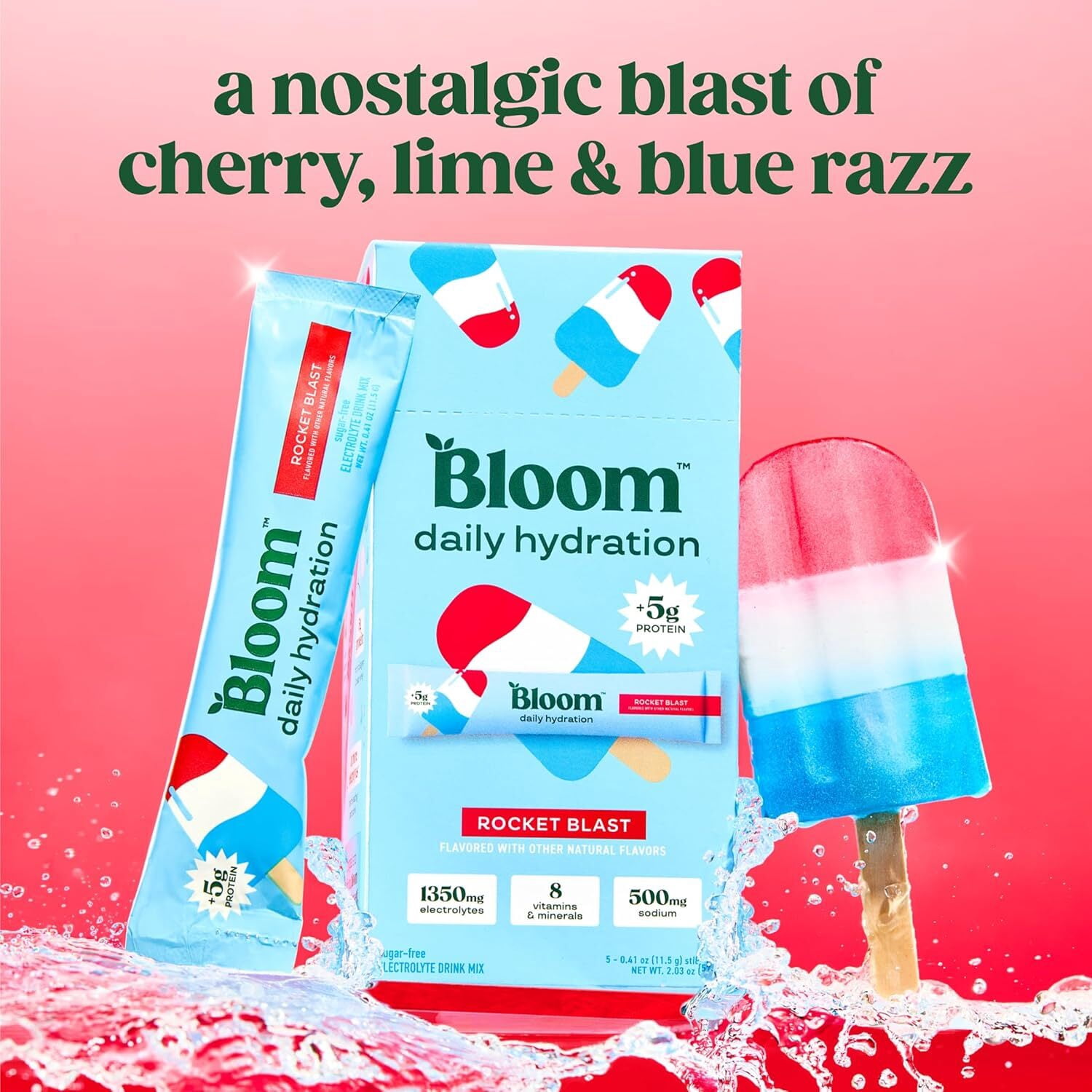 Bloom Nutrition Daily Hydration Electrolyte Drink Mix, Rocket Blast, 5 Count