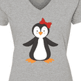 thumbnail image 4 of Inktastic Cute Penguin, Girl Penguin With Red Ribbon Women's V-Neck T-Shirt, 4 of 5