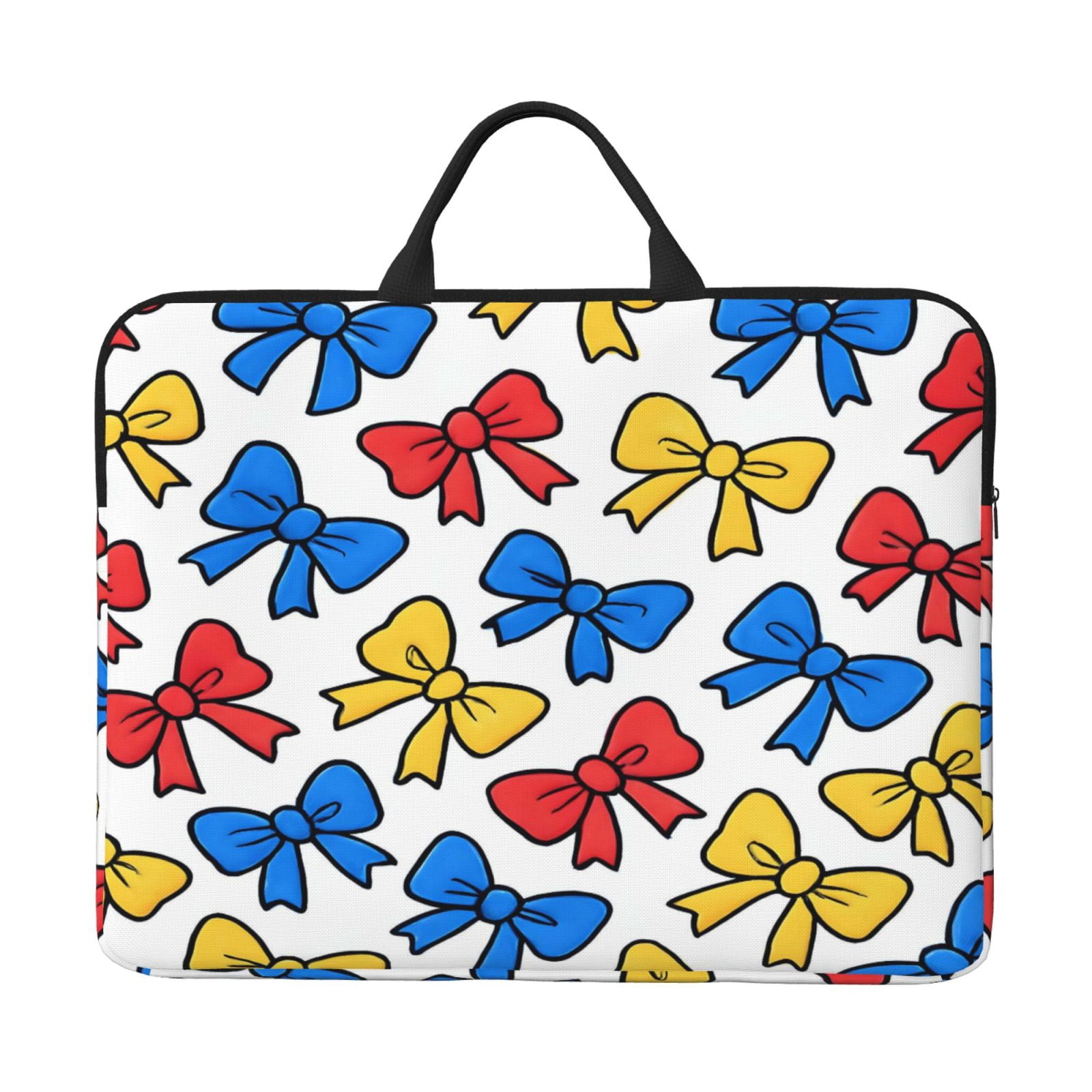 Laptop Sleeve Bag For Women Men 14inch Waterproof Durable Protective Computer Carrying Cover Handle Laptop Case Bag Playful Cartoon Primary Color Ribbon Bow Pattern
