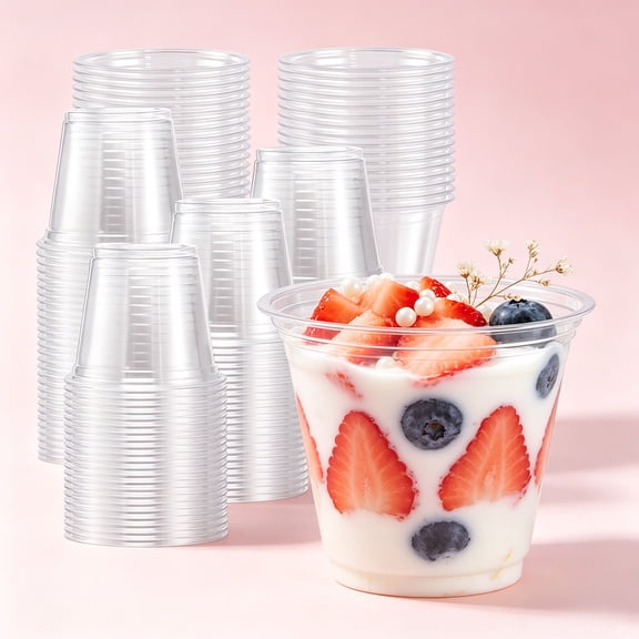 100 Pack 9oz Clear Disposable Plastic Cups, BPA-Free Food Grade Drink Cups, Sturdy Transparent Cups for Wine Cocktail Punch Dessert, Party Wedding Supplies