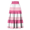 thumbnail image 4 of Women’s A-Line Midi Skirt with Elastic Waistband and Drawstring Striped Print Casual Loose Fit Flowy Tiered Design Hot Pink L, 4 of 5