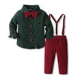 thumbnail image 2 of yocbz Infant Boy Xmas Outfit Boy Suits Boys Wedding Outfits Dress Shirt With Bowtie/Suspender Pants For Formal Occasion Breathable Dailywear For Toddler Dark Green,Size for 90, 2 of 4