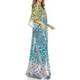 thumbnail image 3 of Sakkas Wilder Printed Design Long Sheer Rhinestone Caftan Dress / Cover Up - Turquoise / Yellow - OS, 3 of 5