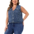 thumbnail image 4 of Agnes Orinda Women's Plus Size Cropped Denim Vest Button Down V Neck Sleeveless Casual Jean Waistcoat Jackets 4X Gray Blue, 4 of 6