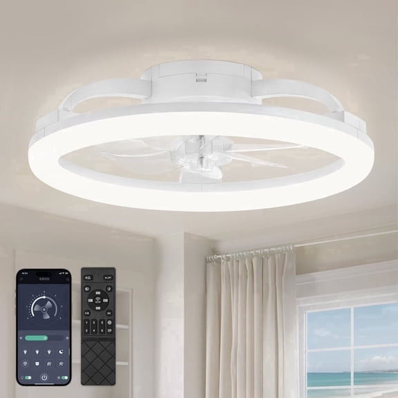 Lokivas 20" Modern LED Ceiling Fan with Lights, Remote & APP Control, 6-Speed Reversible, White