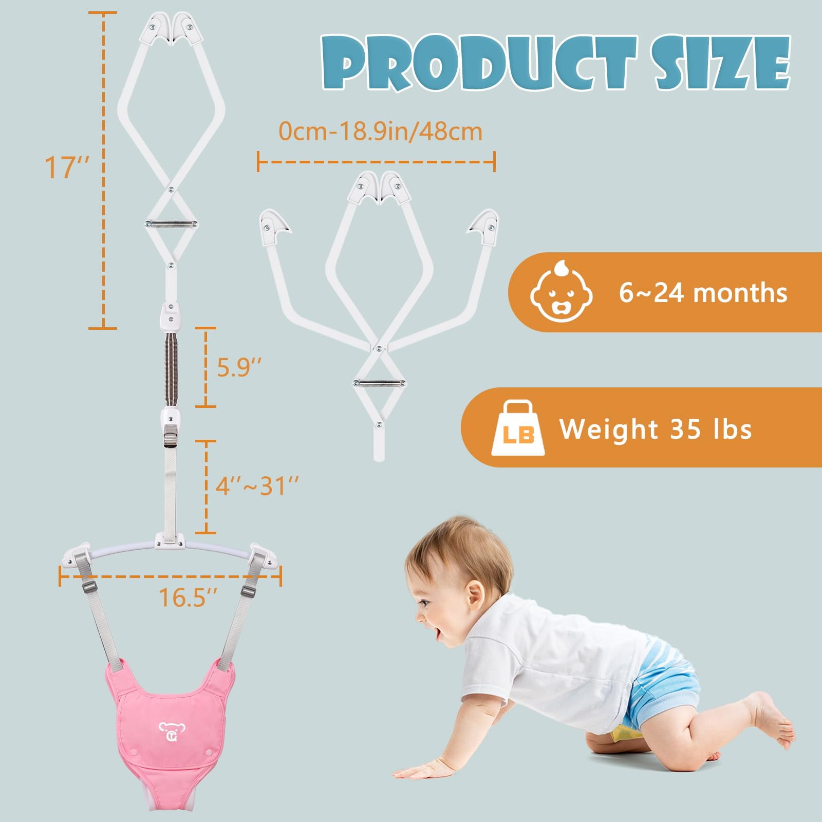 G TALECO GEAR Baby Jumpers and Bouncers, Protable Jumper Doorway with Water Mat, Easy to Assemble, Jumper for Baby Boys/Girls, Pink