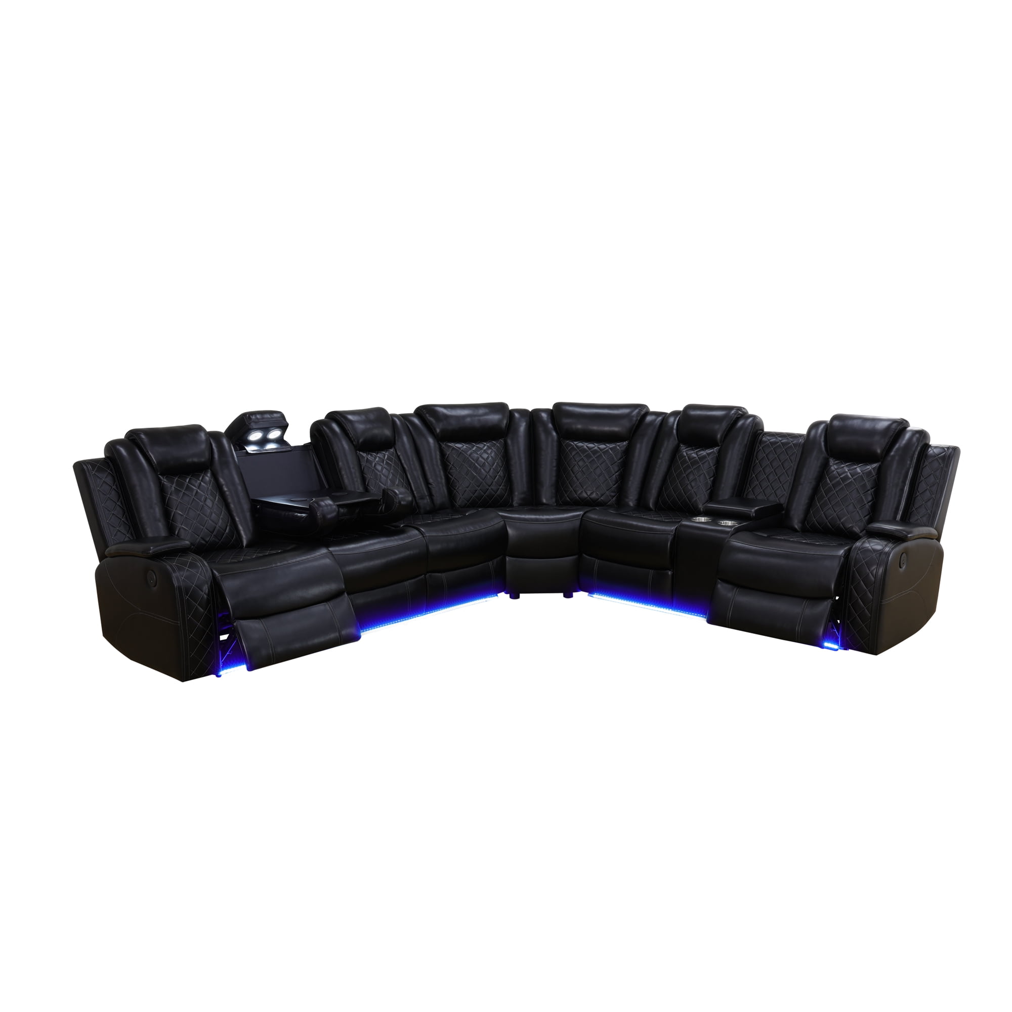 MAYEERTY 6-Seater Recliner Sofa Set, Intelligent Sectional Sofa with Wireless Charger, LED Lights & Storage, Breathable Leather for Living Room