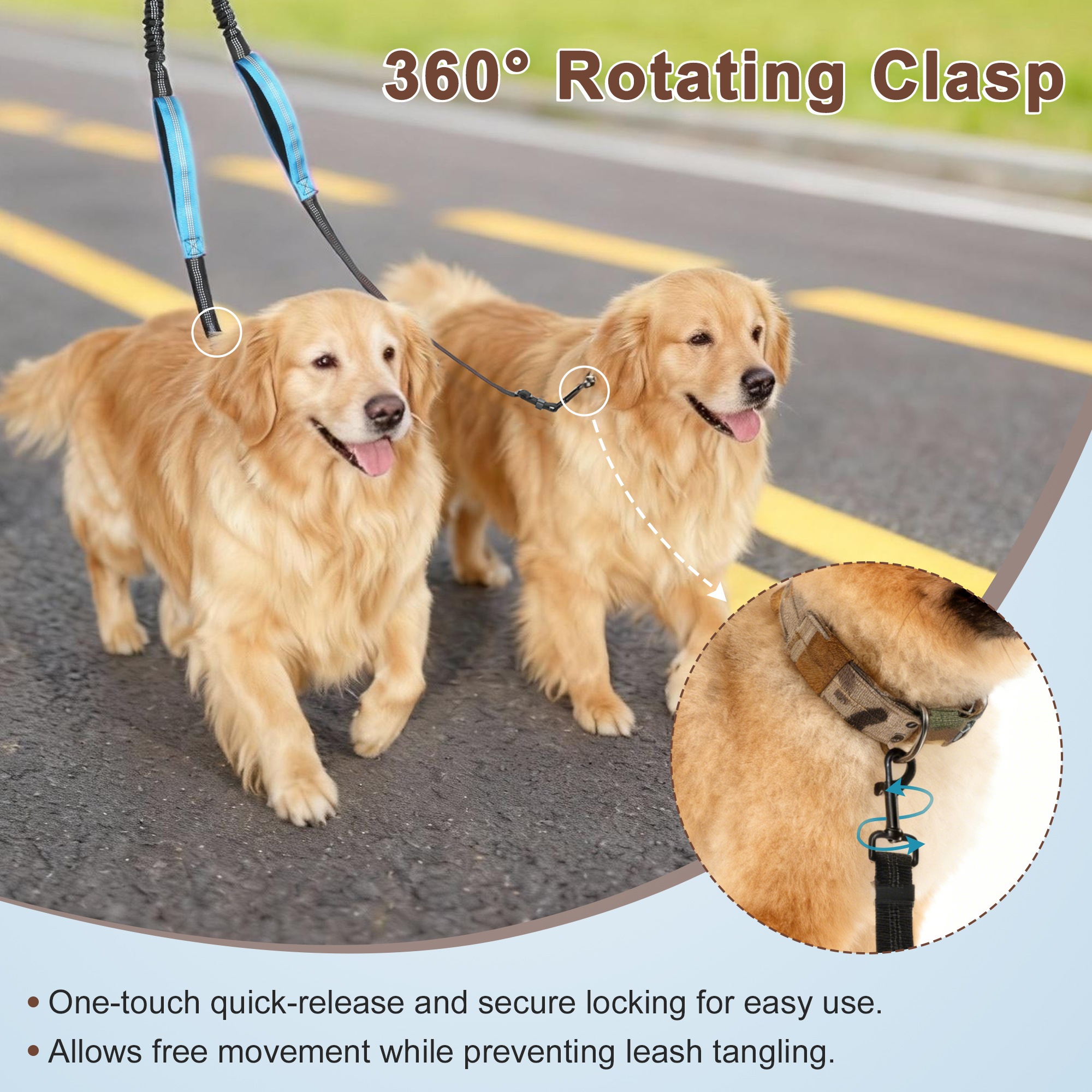 Unique Bargains Adjustable Dog Leash No Tangle Dual Leash for Two Dogs Sky Blue