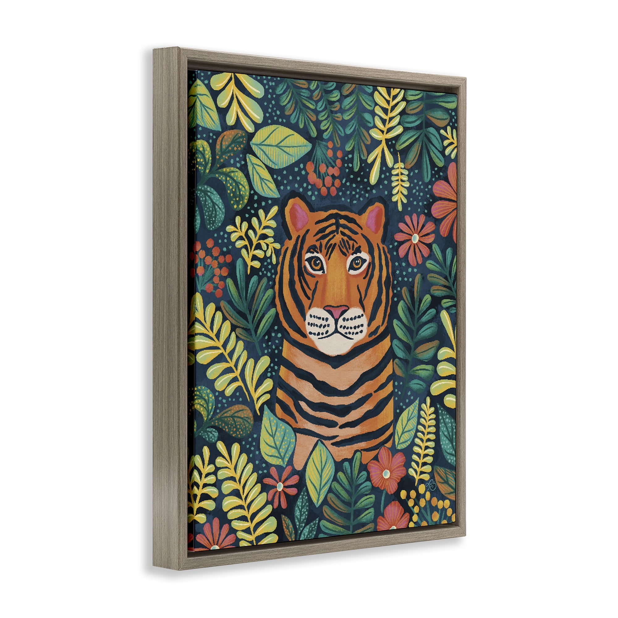 Stupell Industries Exotic Leaf Pattern Tiger Brown Framed Floater Canvas Wall Art, design by Lisa R Dumm