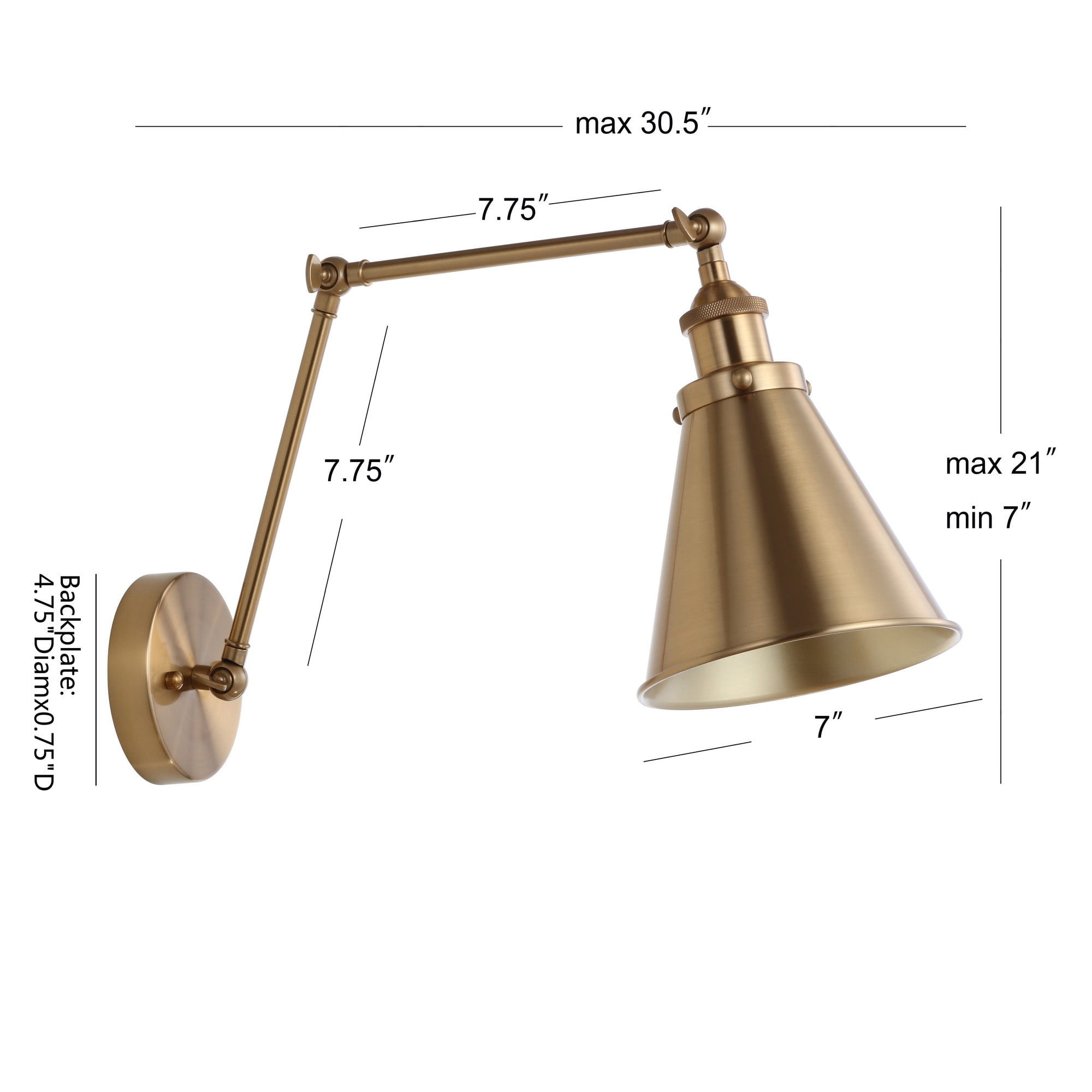 JONATHAN Y Rover 7" Classic Industrial Metal Adjustable Arm LED Wall Sconce, Brass