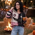 thumbnail image 6 of Hearthz Halloween Face Print Graphic Hoodies for Women Retro Spooky Season Patchwork Pullover Top Fall Pumpkin Graphic Ghost Fleece Lined Hoodie Women with Pockets, 6 of 8