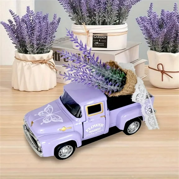 Fankiway Lavender Home Decor Metal Truck with Faux Lavender Bouquet Vintage Pickup Truck Decor Desktop Layered Tray Decor Mini Truck Decoration Spring Decor, Home & Kitchen Product