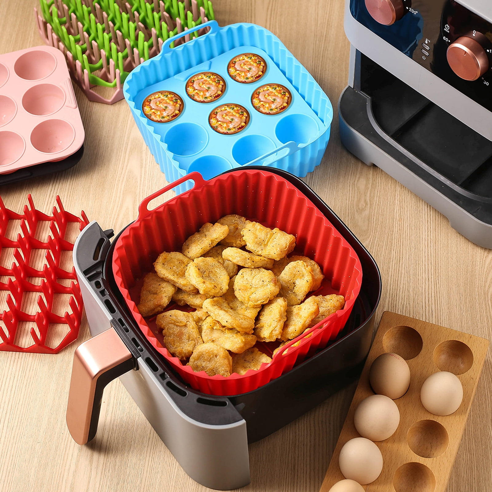 tasrioml Air Fryer Silicone Basket Liners Large Square Oven Pan BBQ Grill Reusable Cake Molds for Hot Dogs Bacon Jelly