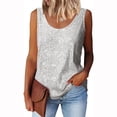 thumbnail image 2 of Womens Summer Fashion Sequin Tops Scoop Neck Sequin Sparkle Shimmer Sleeveless Tanks Tops Blouses,White S, 2 of 6