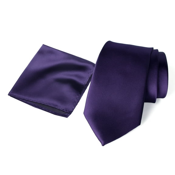 Spring Notion Men's Satin Microfiber Solid Color Tie and Handkerchief Set, Purple