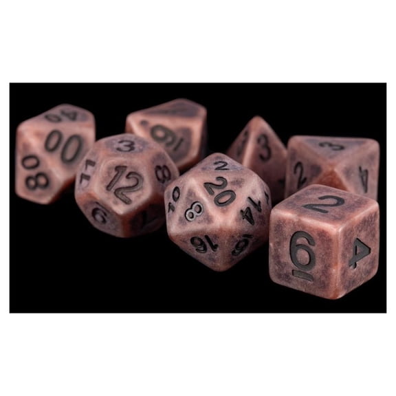 Metallic Dice Games LIC697 16 mm Resin Ancient Polyhedral Dice Set - Copper & Black - Set of 7