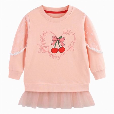 zaveiop Girls Crewneck Sweatshirt Cute Bow Cherry Graphic Long Sleeve Casual Pullover Kids Loose Fit Fall Winter Athletic Tops (Light Pink 5-6 Years)