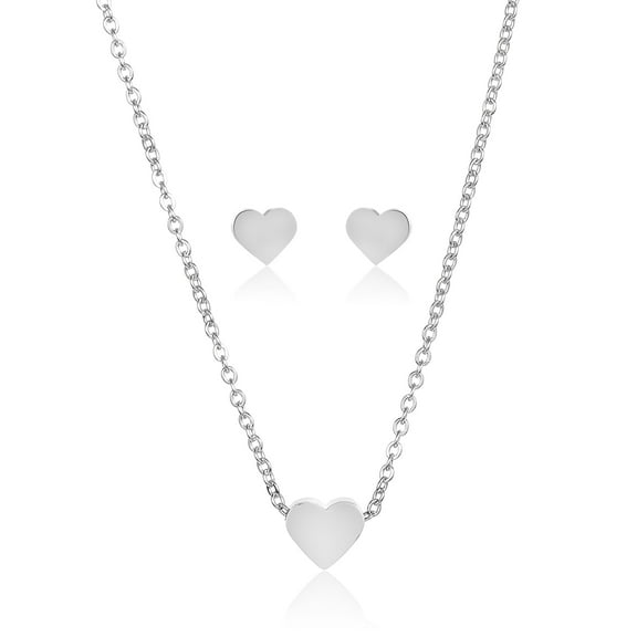 ELYA Women's Polished Heart Shaped Necklace and Earrings Jewelry Set
